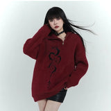 Red Zipper Grunge Aesthetic Sweater