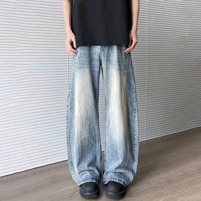 Jean large texturé bleu délavé vintage