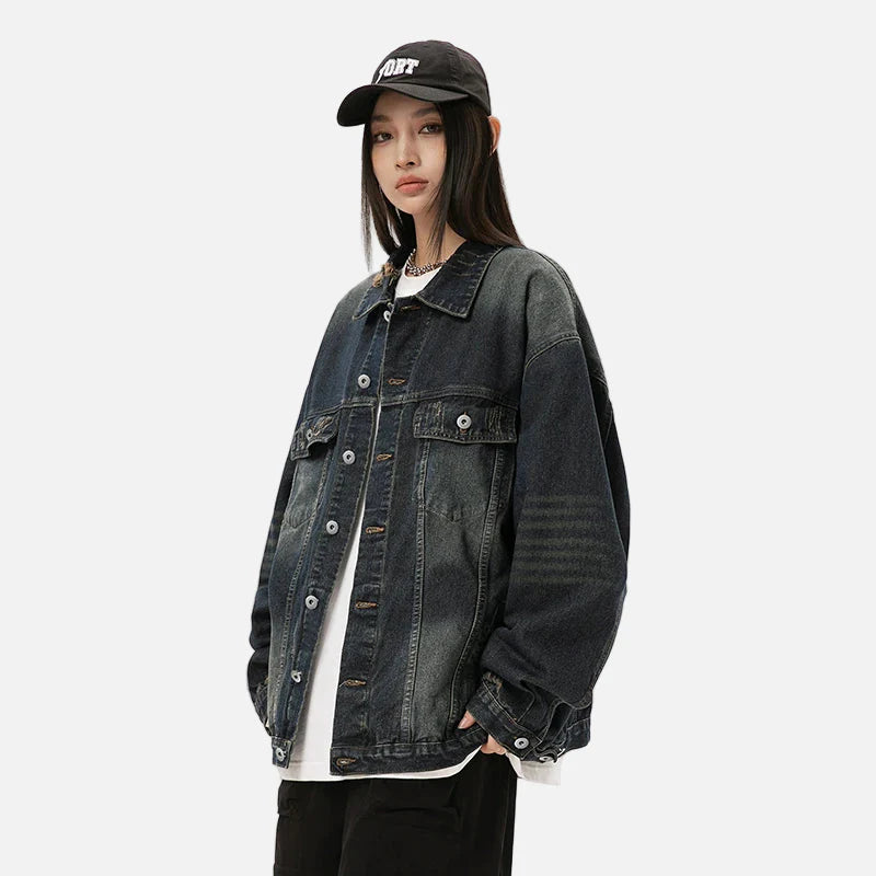 Damaged Neckline Loose Denim Jacket