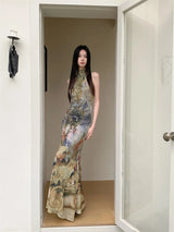 Y2K Renaissance Oil Painting Maxi Dress