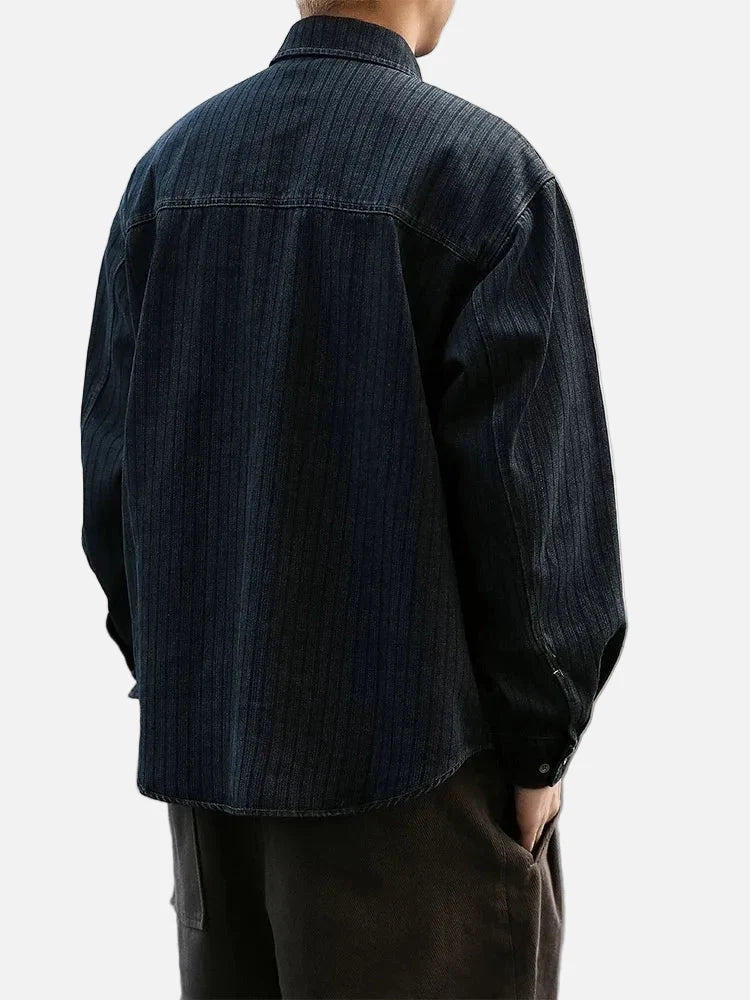Chemise oversize décontractée à rayures foncées et manches longues