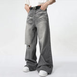 High-Waisted Babe Distressed Straight Denim Jeans