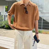 Klassisches, bequemes Vintage-Strick-Polo-Freizeit-T-Shirt
