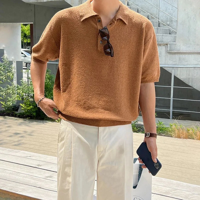 Klassisches, bequemes Vintage-Strick-Polo-Freizeit-T-Shirt