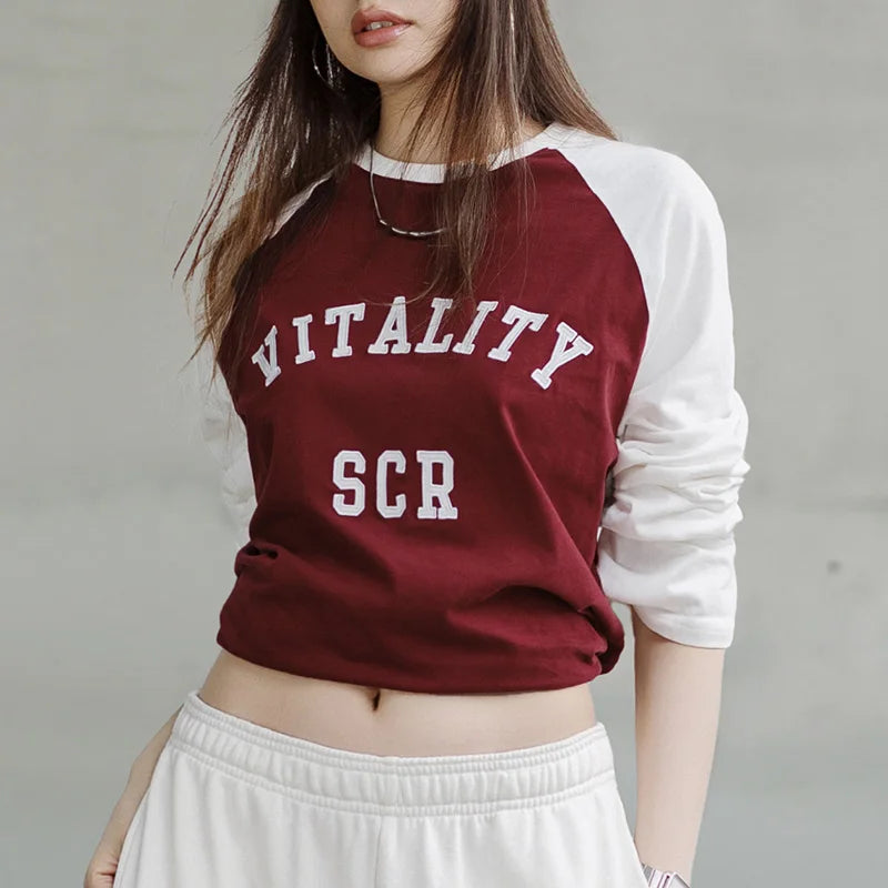 Burgundy Contrast Long Sleeve T-Shirt