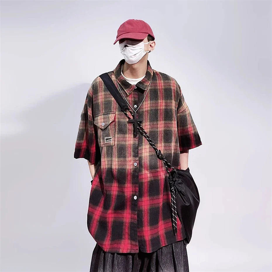 Chemise cargo vintage à carreaux dégradés
