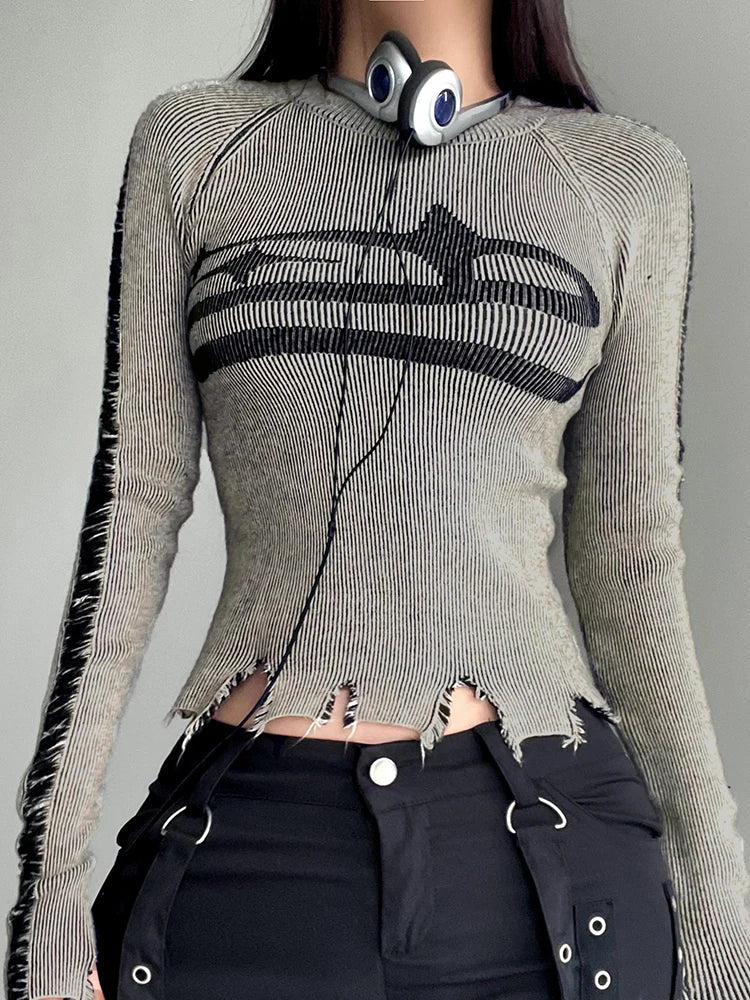 Vintage Patchwork Ripped Long Sleeve Sweater