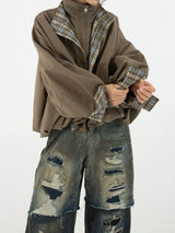 Elevated Retro Colorblock Plaid Casual Jacket