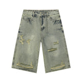 Colorful Gradient Distressed Wide Leg Jorts