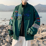 Veste de pilote vintage brodée à carreaux Y2K