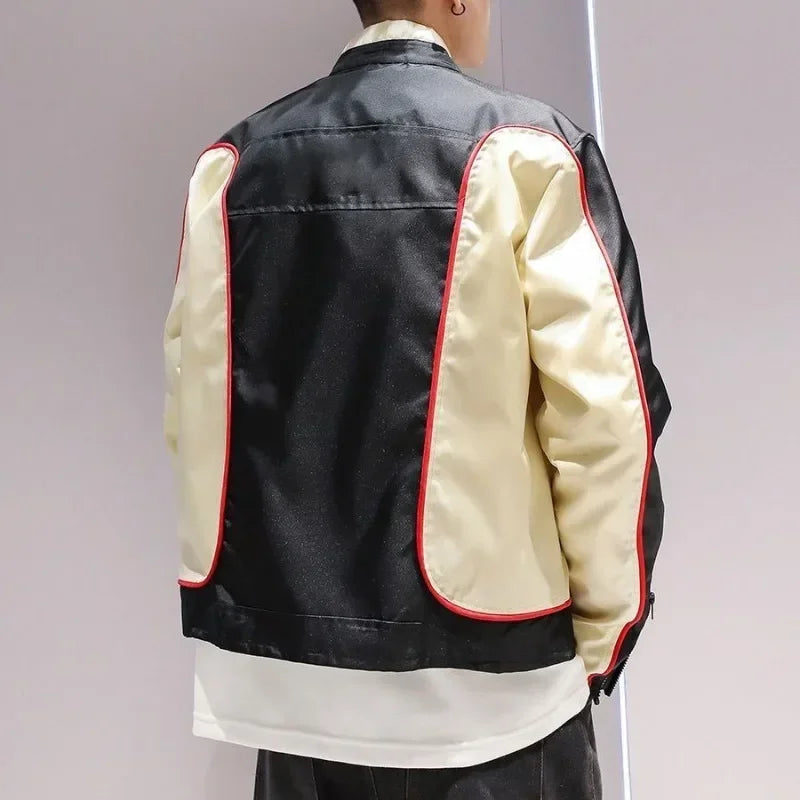 Irregular Patchwork Classic Style Motorcycle Leather Jacket