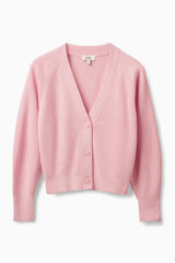 Ätherisch-rosa Herbst-Rippstrickjacke mit V-Ausschnitt