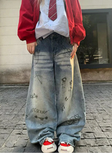 Y2K Strapazierfähige Streetwear Gothic Wide Leg Jeans