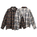 Distressed Plaid Tie Dyed Color Long Sleeve Shirt