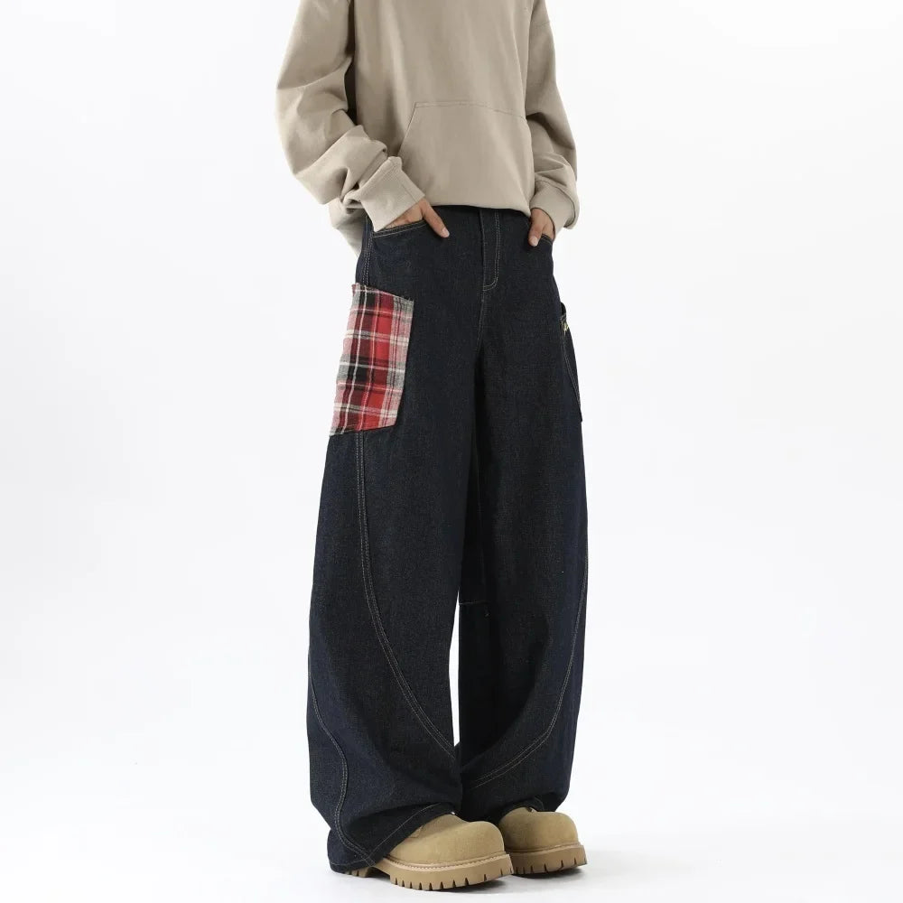 Pantalon en denim noir à jambes larges