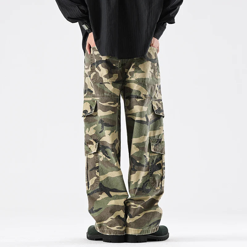 Streetwear Elastic Waist Vintage Camo Cargo Pants