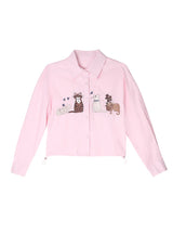 Langärmliges Shirt mit niedlicher Katzenstickerei und lockerer Passform