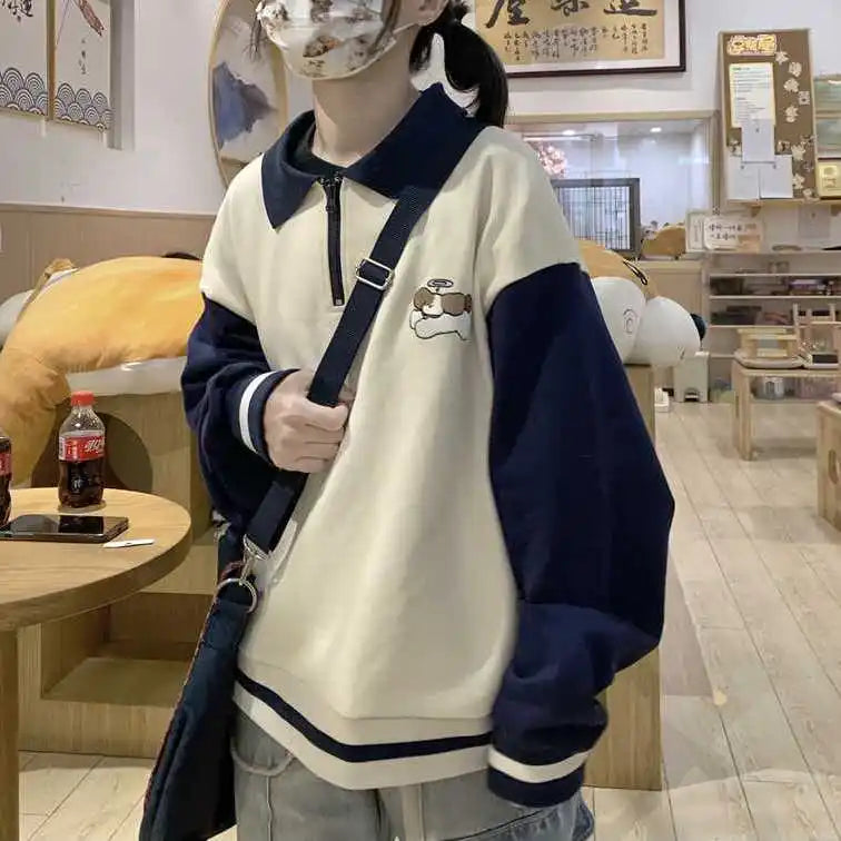 Vintage Patchwork Japanese Dog Embroidered Sweatshirt