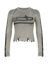 Vintage Patchwork Ripped Long Sleeve Sweater