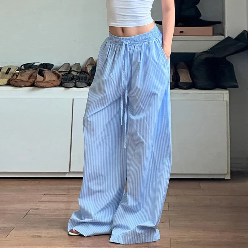 Striped Printed Elastic Waist Loose Jogger