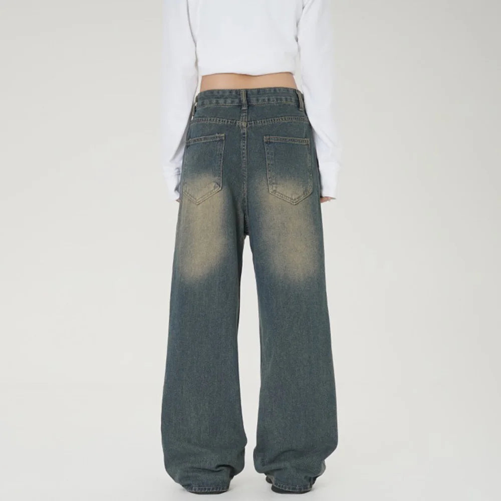 Hochwertige, einfarbige Straight Baggy Jeans