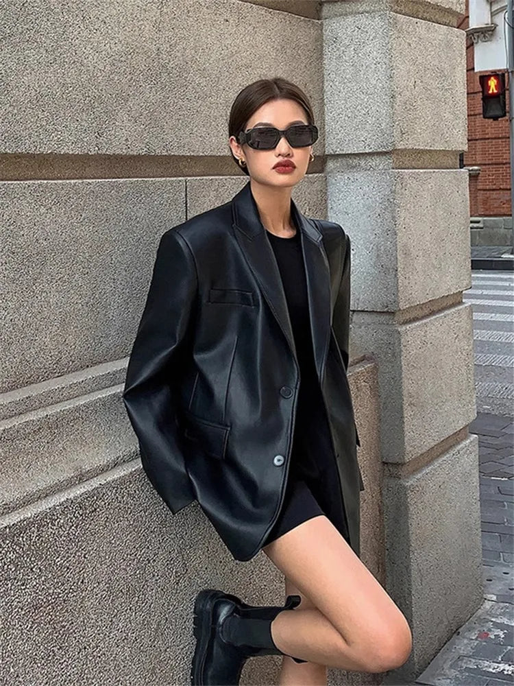 Women High Quality Vintage Oversize Leather Jacket
