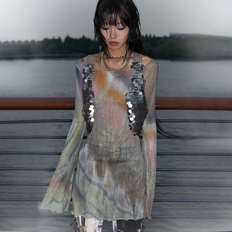 T-shirt en maille tie-dye Y2K trashy