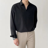 Chemise coréenne classique, cool et luxueuse à col en V et manches longues ajustée