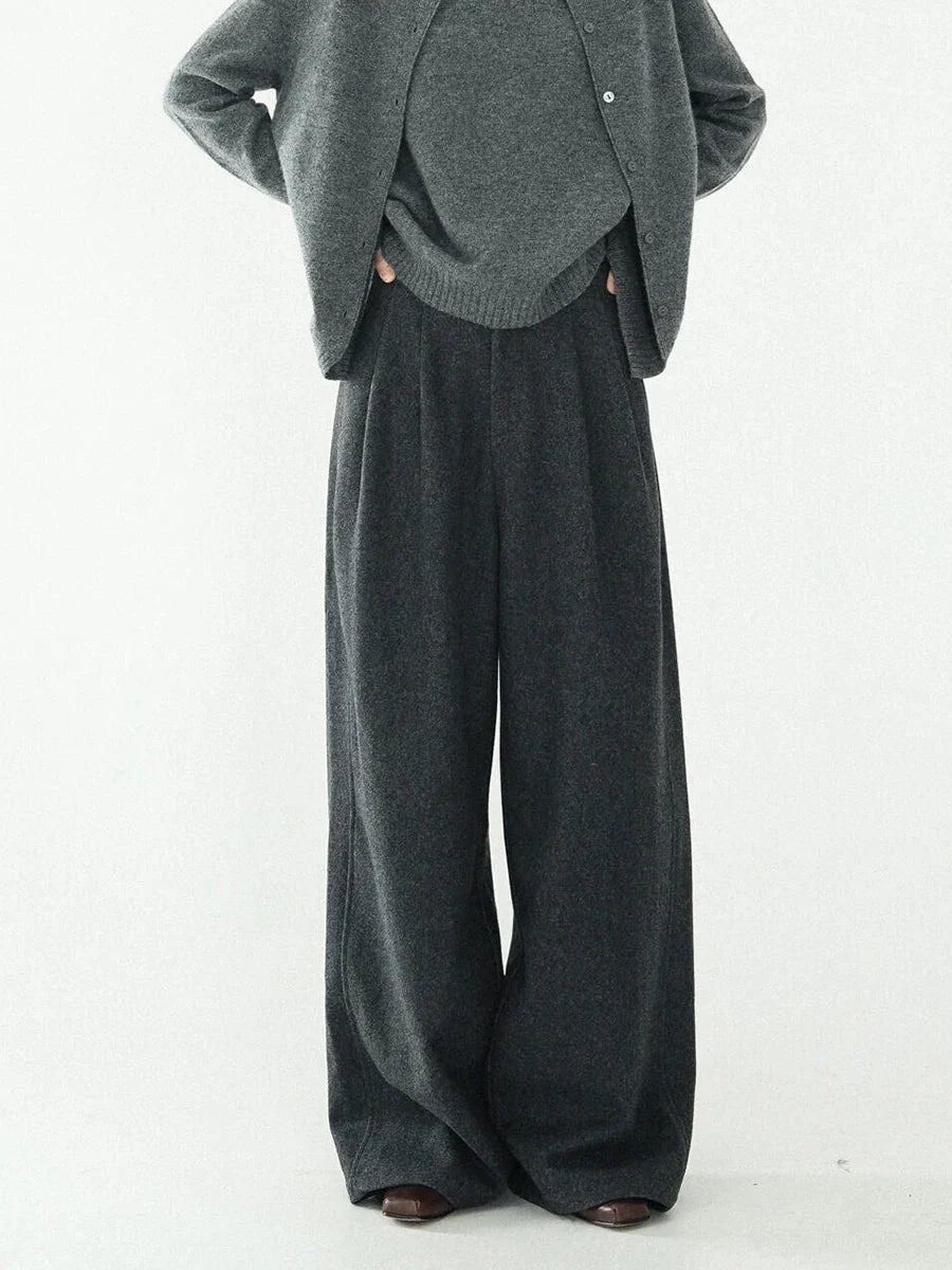 Elegante, einfarbig graue Hose mit weitem Bein