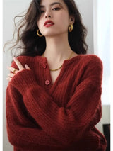 Damen-Strickjacke im coolen Retro-Stil, rot