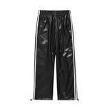 Cloud-Soft Feel Striped Velvet  PU Leather Pants