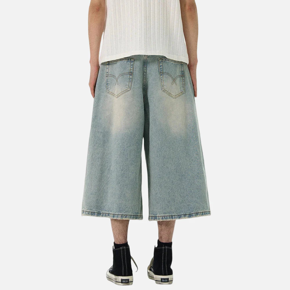 Streetwear Retro Distressed Washed Wide Leg Jorts
