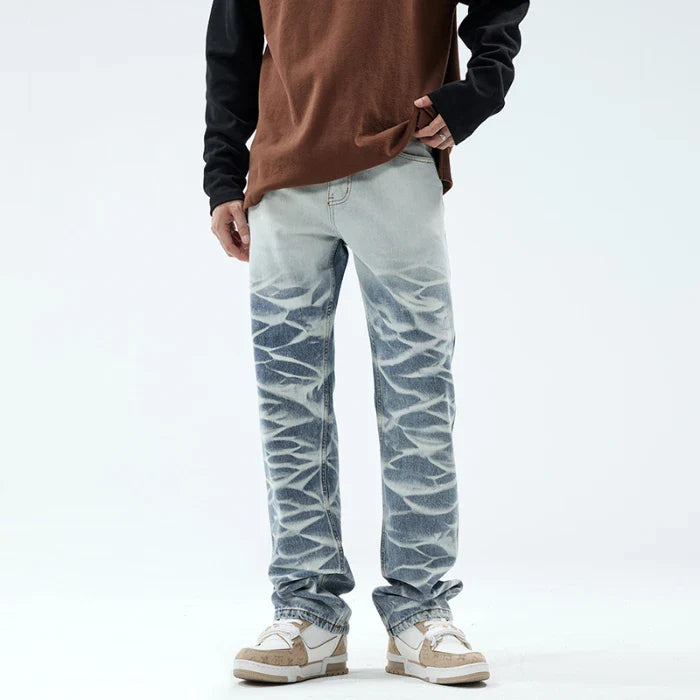 Rugged Look Gradient Blue Loose Straight Jeans