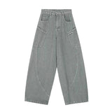 Y2K Streifen-Cargojeans mit gebogenem, weitem Bein