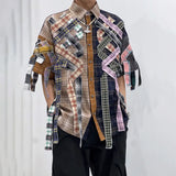 Chemise ample à carreaux patchwork et pompons d'été