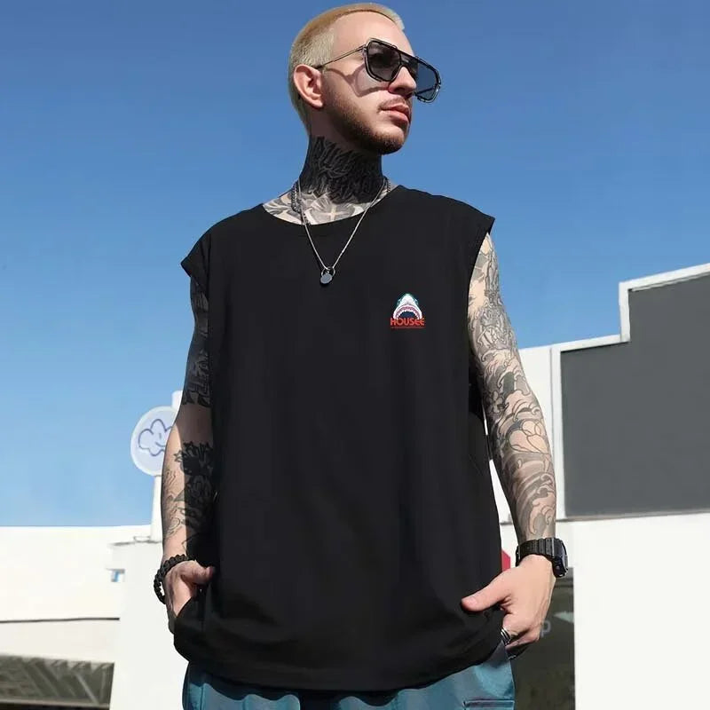 Bold Shark Print Sleeveless T-Shirt