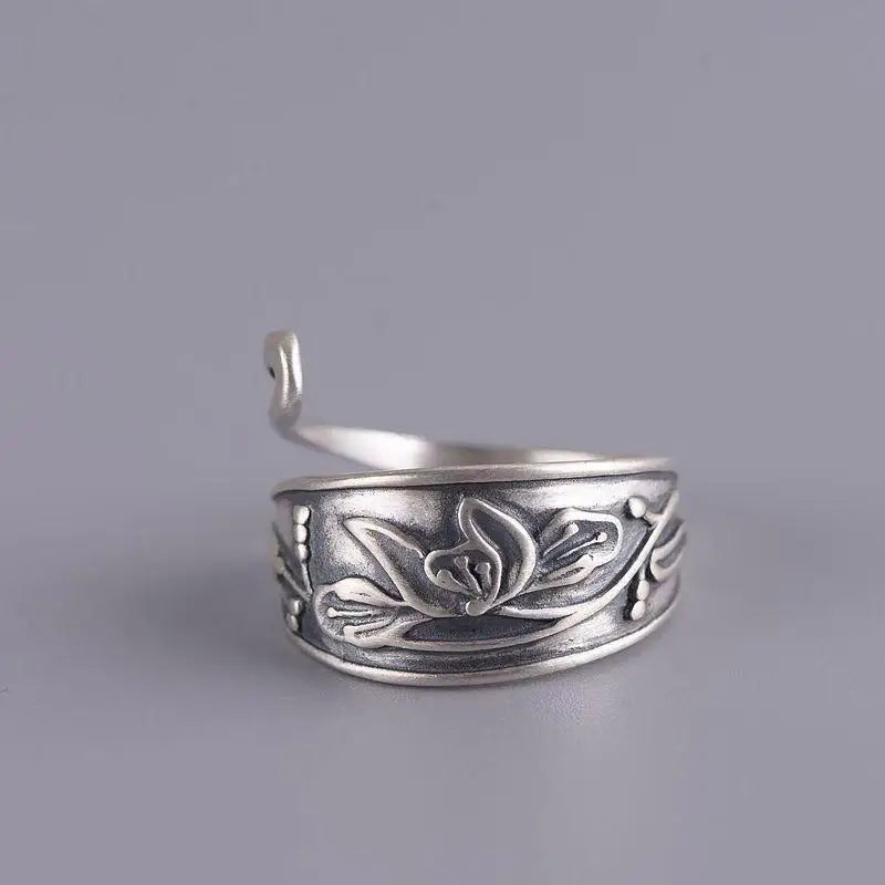 Elegant Lotus Flower Peacock Open Ring