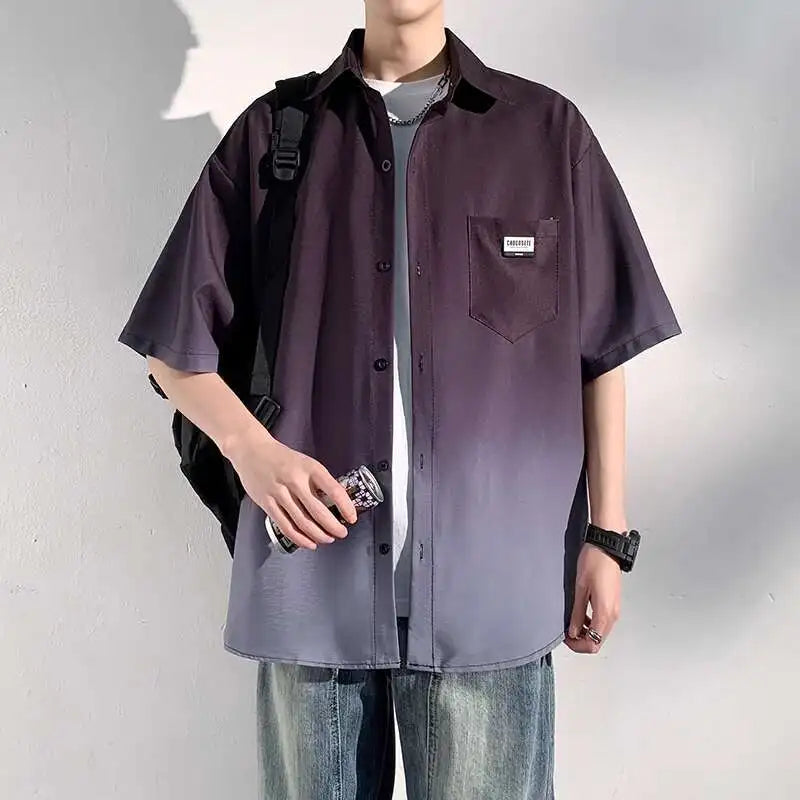 Chemise décontractée oversize à manches courtes dégradées
