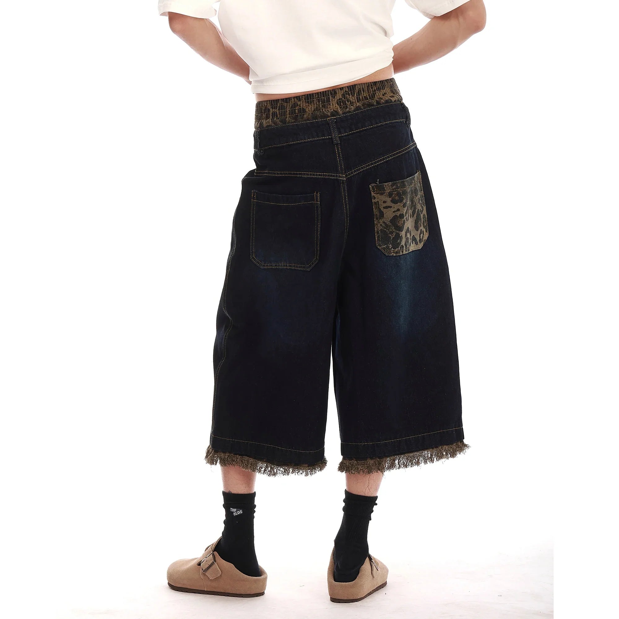 Camouflage Patchwork Wide Leg Denim Jorts