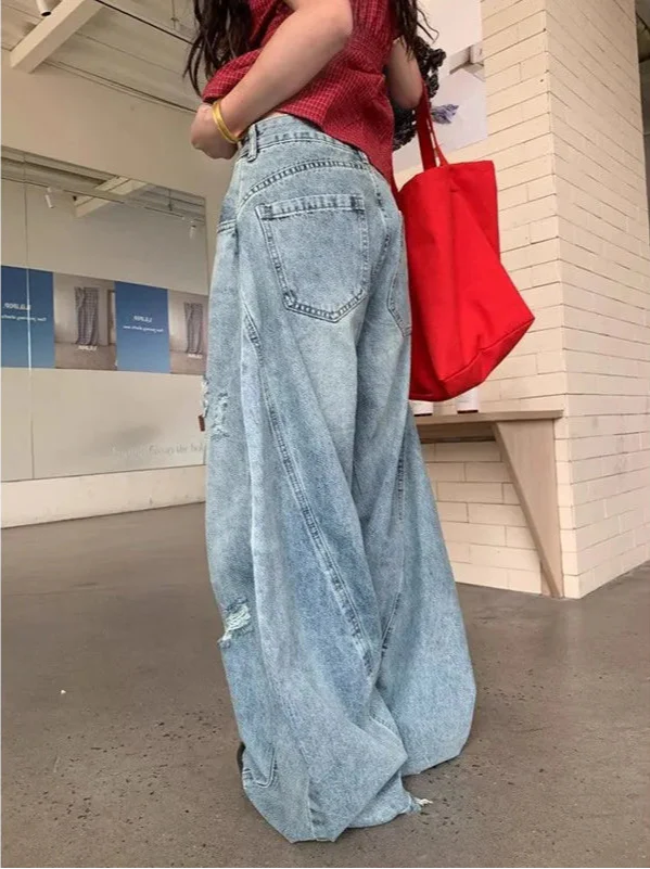 Damen Komfort Vintage High Waist Wide Leg Jeans
