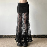 Langer Gothic-Rock aus dunkler Spitze mit Patchwork-Optik