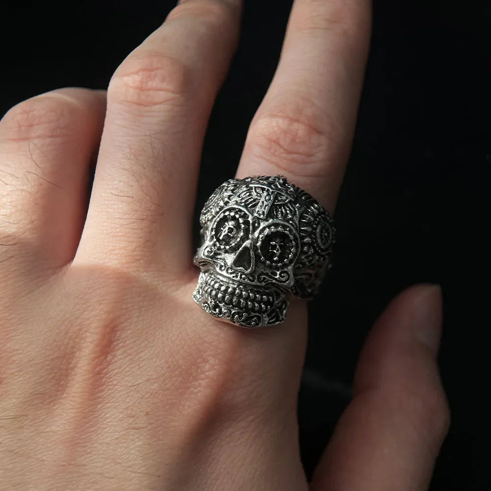 Steampunk Adjustable Open Cross Skull Ring