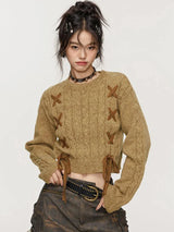 Women Vintage Hip Hop Retro Knitted Lace-Up Sweater