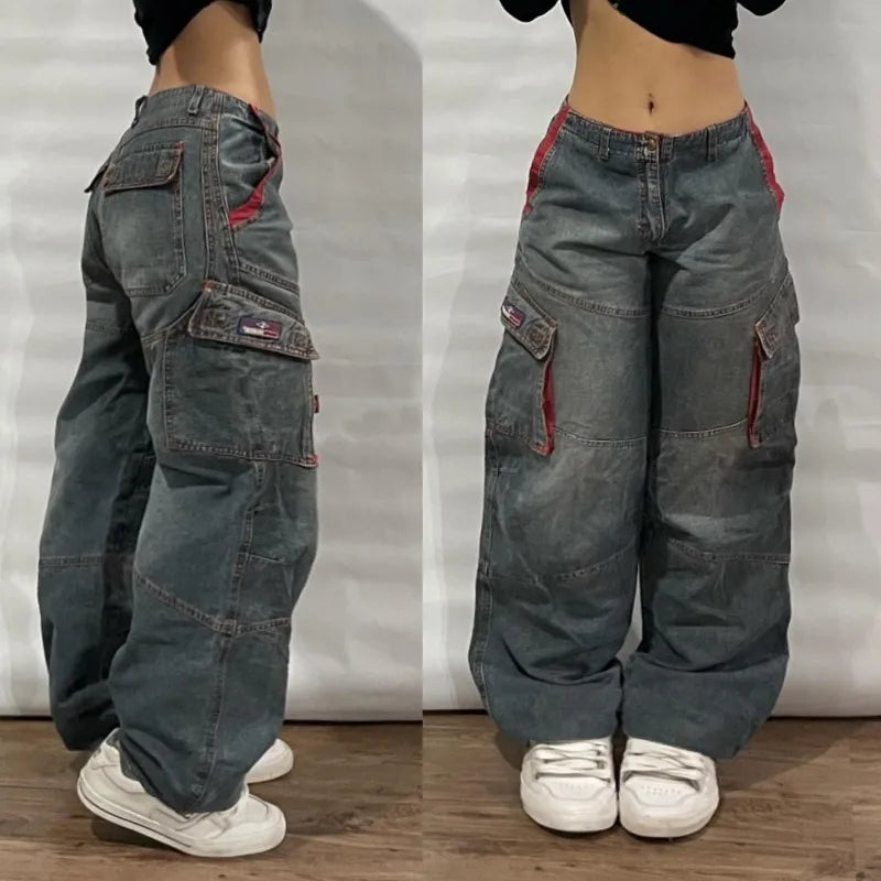 워싱 배기 하이웨스트 와이드 진