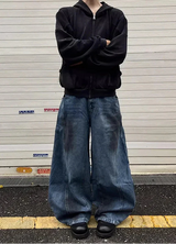 Jean vintage hip-hop pour homme, taille haute et jambes larges
