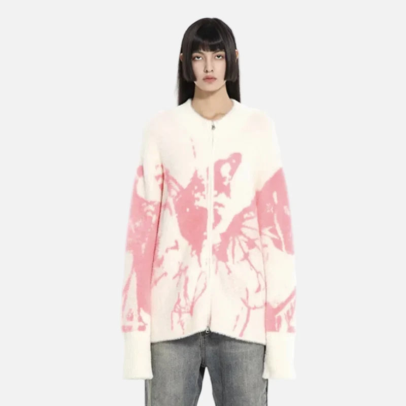 Gilet en maille déchirée à motif papillon