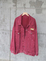 Women Rose Pink Buckle Loose Denim Jacket