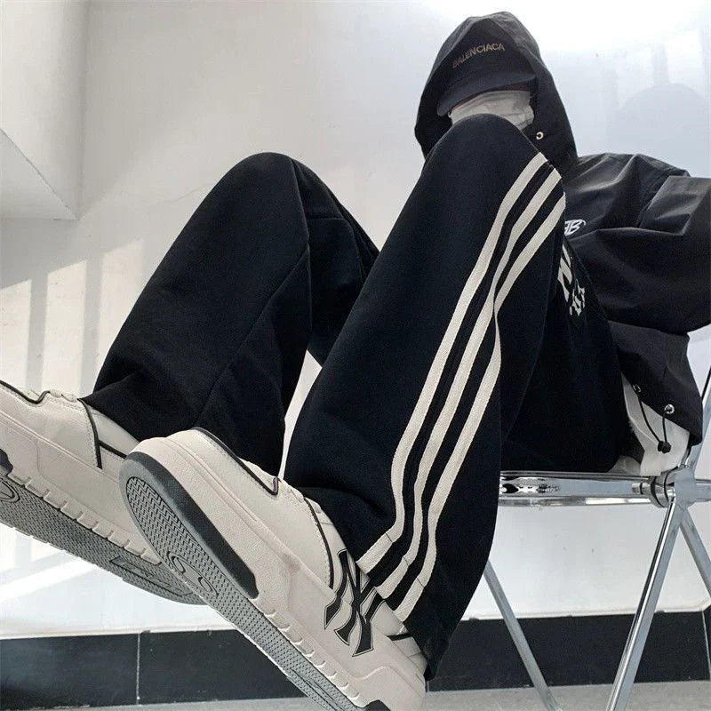 Casual High Waist Striped Black Sweatpants