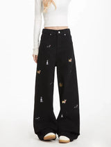 Coole Vintage-Jeans mit amerikanischem Welpenstickerei