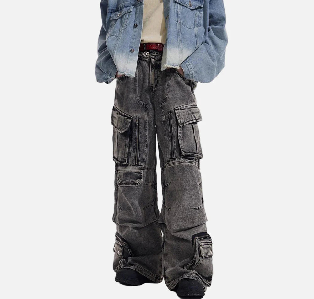 Y2K Gothic-Cargojeans im japanischen Stil mit weitem Bein